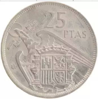 Монета 25 песет Испании 1957 года Медно-никель Франциско Франко