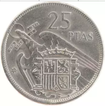 Монета 25 песет Испании 1957 года Медно-никель Францискко Франко
