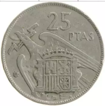 Монета 25 песет Испании 1957 года Медно-никель Каудильо Франко