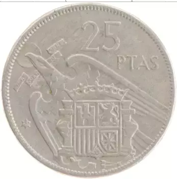 Монета 25 песет Испании 1957 года Медно-никель Франсиско Франко