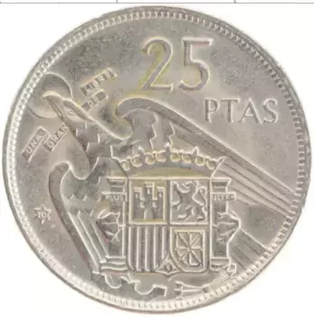 Монета 25 песет Испании 1957 года Медно-никель Франсиско Франко