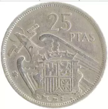 Монета 25 песет Испании 1957 года Медно-никель Франциско Франко