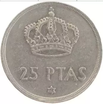 Монета 25 песет Испании 1975 года Медно-никель Хуан Карлос I