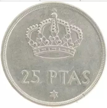 Монета 25 песет Испании 1975 года Медно-никель Хуан Карлос I