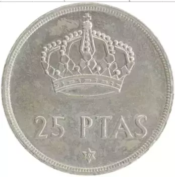 Монета 25 песет Испании 1975 года Медно-никель Хуан Карлос I