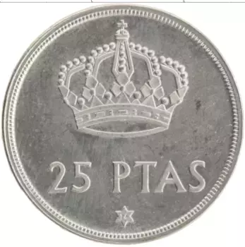 Монета 25 песет Испании 1975 года Медно-никель Хуан Карлос I