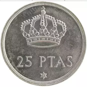 Монета 25 песет Испании 1975 года Медно-никель Хуан Карлос I