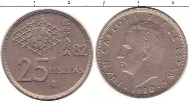 Монета 25 песет Испании 1980 года Медно-никель Хуан Карлос I
