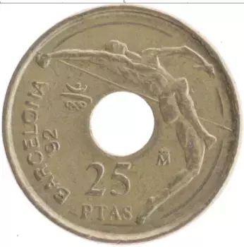 Монета 25 песет Испании 1990 года Бронза Олимпийские игры в Барселоне