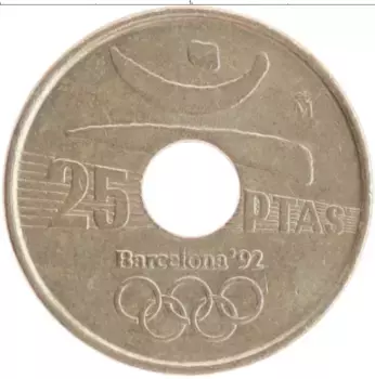 Монета 25 песет Испании 1990 года Бронза Олимпиада 1992 в Барселоне