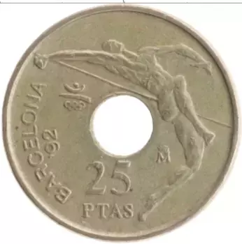 Монета 25 песет Испании 1991 года Бронза Олимпийские игры в Барселоне