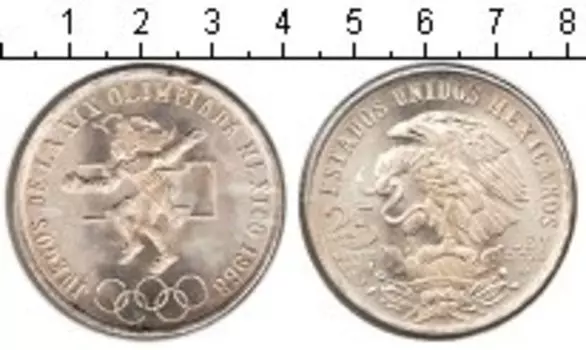 Монета 25 песо Мексики 1968 года Серебро Олимпиада 1968 в Мехико