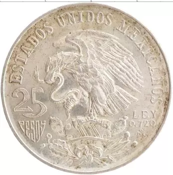 Монета 25 песо Мексики 1968 года Серебро Олимпиада 68