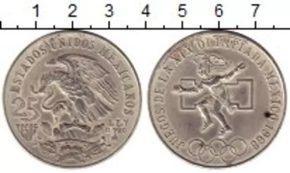 Монета 25 песо Мексики 1968 года Серебро Олимпийские игры