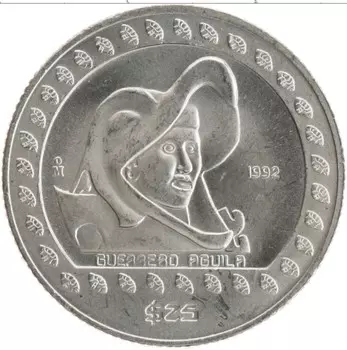 Монета 25 песо Мексики 1992 года Серебро Культура Майя
