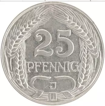 Монета 25 пфеннигов Германии 1910 года Медно-никель J