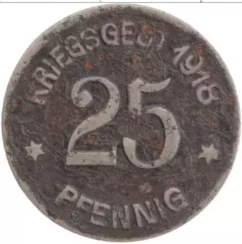 Монета 25 пфеннигов Германия : Нотгельды 1918 года Железо Кобленц