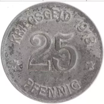 Монета 25 пфеннигов Германия : Нотгельды 1918 года Железо Кобленц