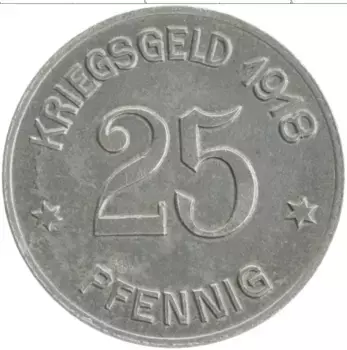 Монета 25 пфеннигов Германия : Нотгельды 1918 года Железо Кобленц