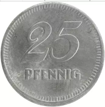 Монета 25 пфеннигов Германия : Нотгельды 1919 года Железо Манхейм