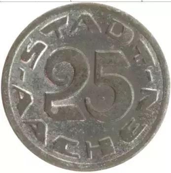 Монета 25 пфеннигов Германия : Нотгельды 1920 года Железо Аахен