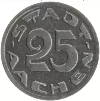 Монета 25 пфеннигов Германия : Нотгельды 1920 года Железо Аахен