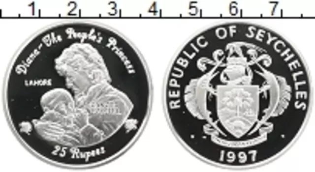 Монета 25 рупий Сейшел 1997 года Серебро Принцесса Диана