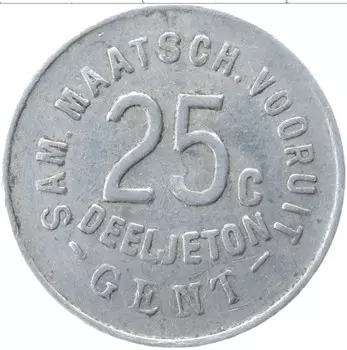 Монета 25 сантим Бельгии 1880 года Алюминий Токен
