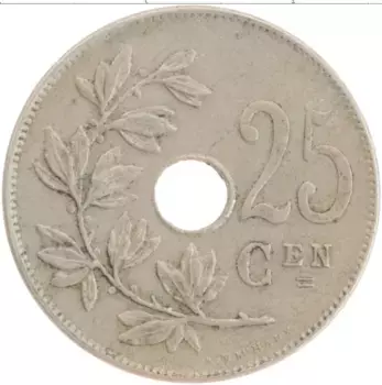 Монета 25 сантим Бельгии 1913 года Медно-никель Альберт I