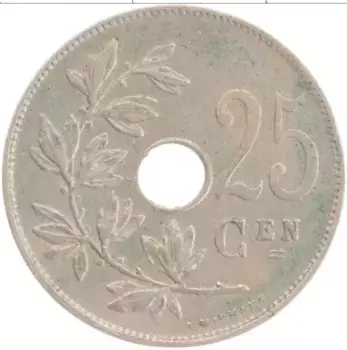 Монета 25 сантим Бельгии 1913 года Медно-никель Альберт I