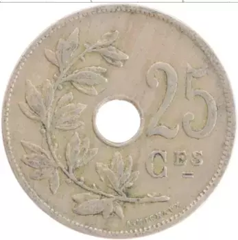 Монета 25 сантим Бельгии 1913 года Медно-никель Альберт I