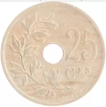 Монета 25 сантим Бельгии 1913 года Медно-никель Альберт I