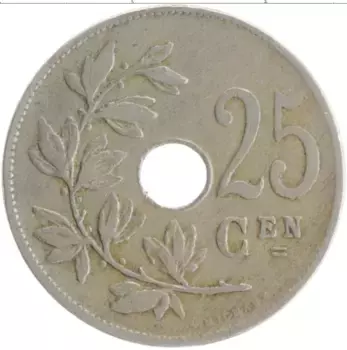 Монета 25 сантим Бельгии 1913 года Медно-никель Альберт I