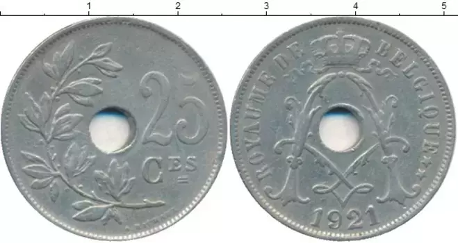 Монета 25 сантим Бельгии 1921 года Медно-никель
