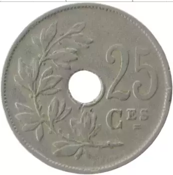 Монета 25 сантим Бельгии 1921 года Медно-никель