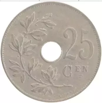 Монета 25 сантим Бельгии 1921 года Медно-никель Альберт I