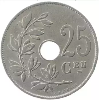 Монета 25 сантим Бельгии 1922 года Медно-никель