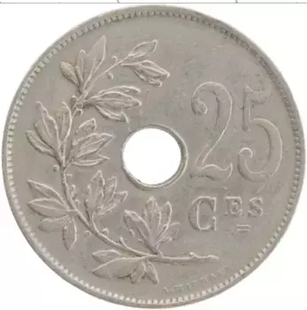Монета 25 сантим Бельгии 1922 года Медно-никель Альберт