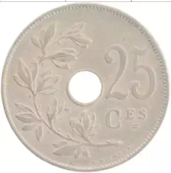 Монета 25 сантим Бельгии 1922 года Медно-никель Альберт