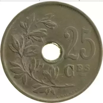 Монета 25 сантим Бельгии 1923 года Медно-никель Альберт I
