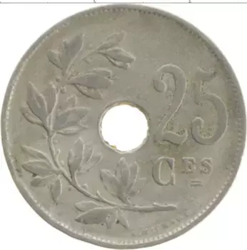 Монета 25 сантим Бельгии 1923 года Медно-никель Альберт