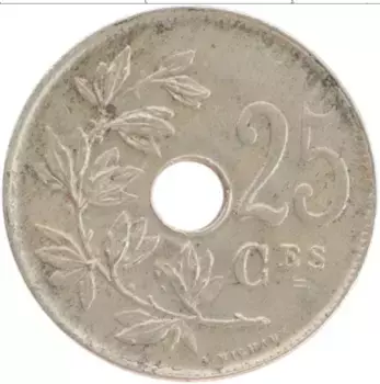 Монета 25 сантим Бельгии 1923 года Медно-никель