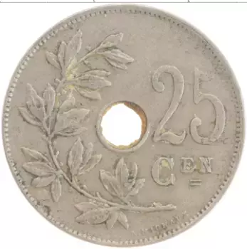 Монета 25 сантим Бельгии 1926 года Медно-никель Альберт