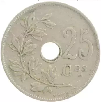 Монета 25 сантим Бельгии 1926 года Медно-никель Альберт