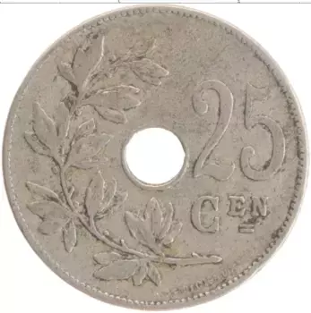 Монета 25 сантим Бельгии 1926 года Медно-никель Альберт
