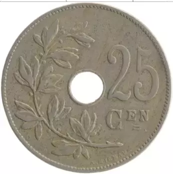 Монета 25 сантим Бельгии 1926 года Медно-никель Альберт I