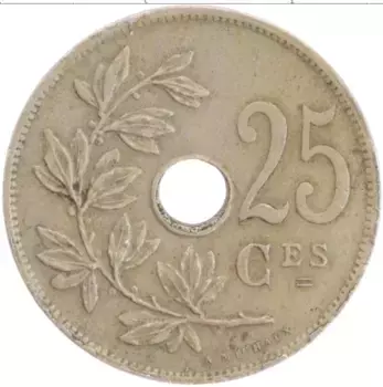 Монета 25 сантим Бельгии 1927 года Медно-никель Альберт