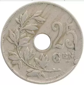 Монета 25 сантим Бельгии 1927 года Медно-никель Альберт I