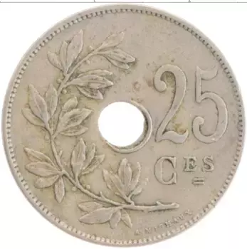 Монета 25 сантим Бельгии 1928 года Медно-никель Альберт