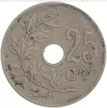 Монета 25 сантим Бельгии 1929 года Медно-никель